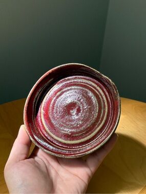 Vintage Red Studio Wheel Thrown Pottery Bowl Ribbed Ceramic Catch-All Dish MCM